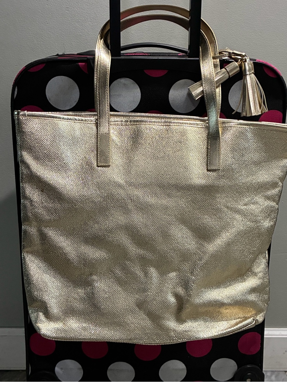 Michael Kors Metallic Gold Tote with Tassel Accent - Picture 2 of 2